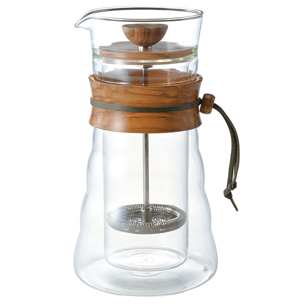 Hario Coffee Press Double Wall Insulated Glass - Olive Wood - (french press)