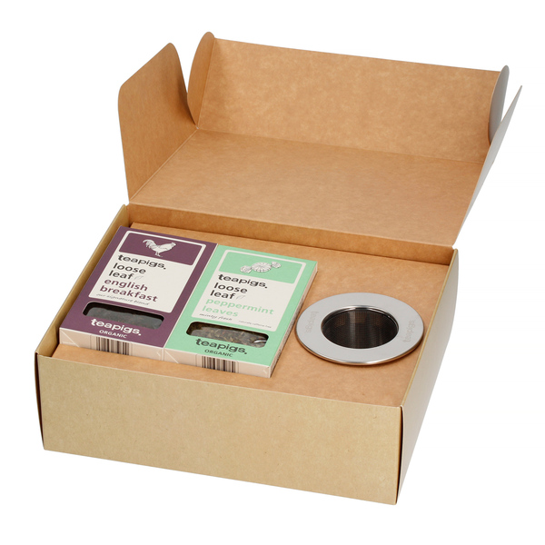 teapigs Loose Leaf Gift Set - English Breakfast and Peppermint Leaves with Infuser