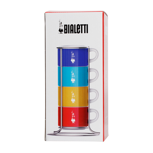 Bialetti Color - Set of 4 Cappuccino Cups with Stand - Multicolor