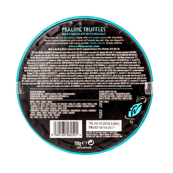 Willie's Cacao - Praline Truffles Milk Chocolate with Sea Salt 110g