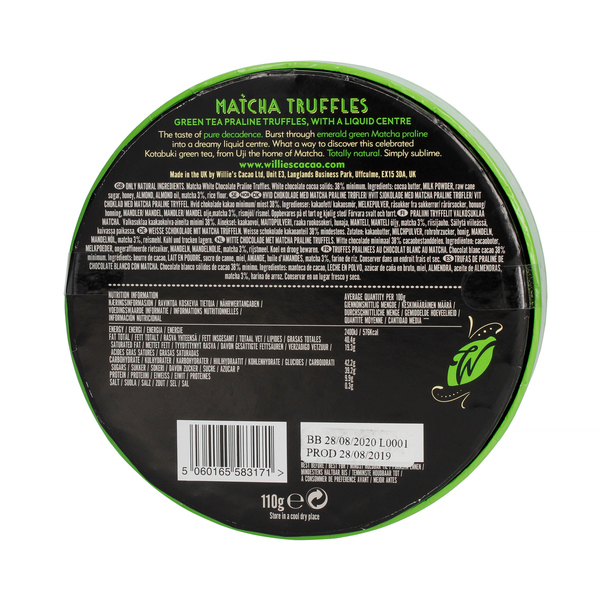 Willie's Cacao - Praline Truffles White Chocolate with Matcha 110g