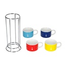 Bialetti Color - Set of 4 Cappuccino Cups with Stand - Multicolor