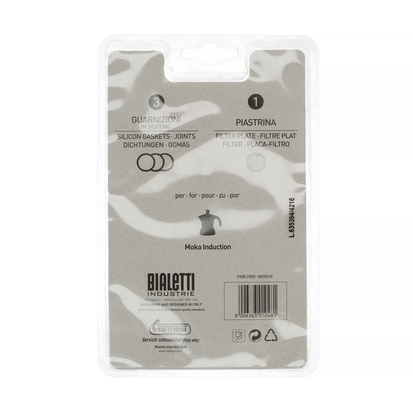 Bialetti Moka Induction 6tz - 3 Moka Gaskets + 1 Filter Plate