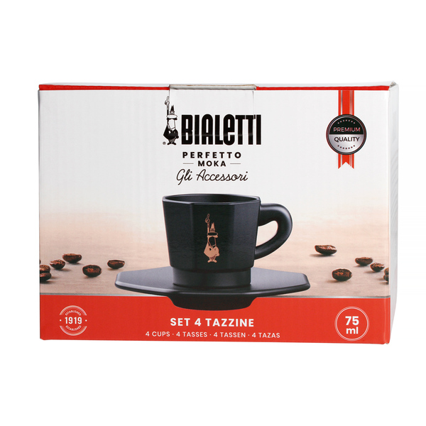 Bialetti - Set of 4 cups with a saucer - Black with copper