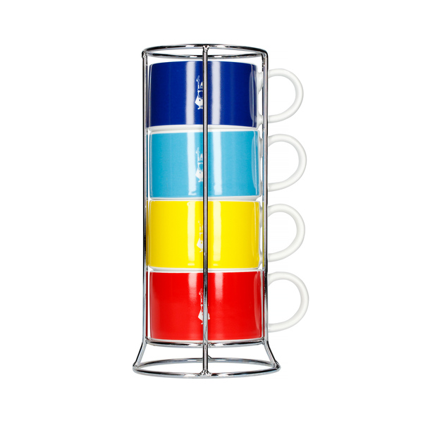 Bialetti Color - Set of 4 Cappuccino Cups with Stand - Multicolor