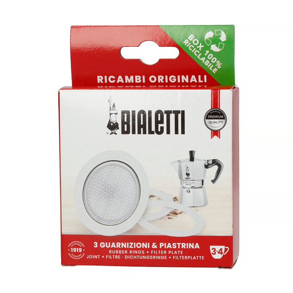 Bialetti - 3 Seals + Sieve for 3-4tz Aluminium Coffee Makers (Box of 6x) 