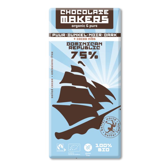 Chocolatemakers Bio Tres Hombres puur 75% nibs (85gr)