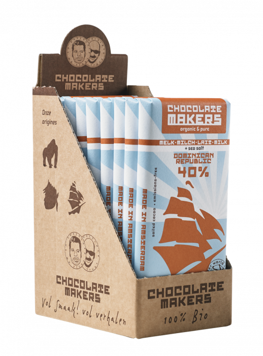 Chocolatemakers Bio Tres Hombres milk 40% sea salt - 85 gram (10 bars)