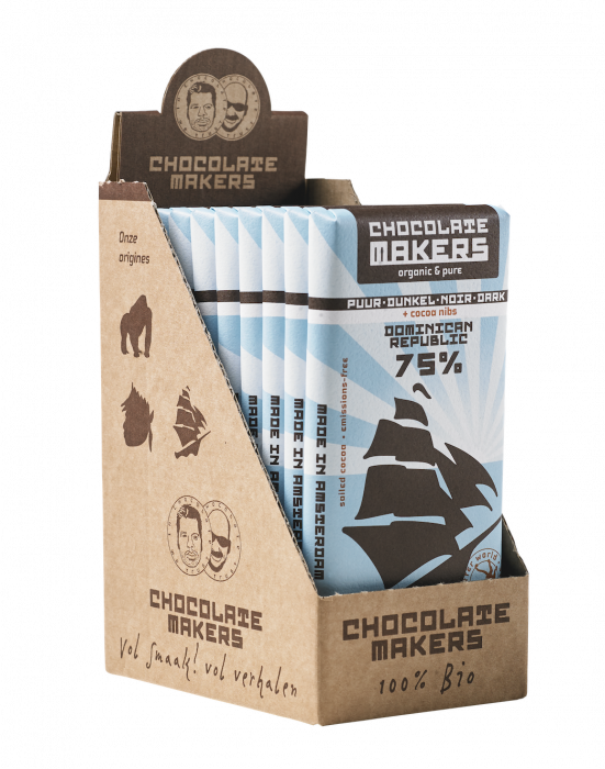 Chocolatemakers Bio Tres Hombres puur 75% nibs (85gr - 10 bars)