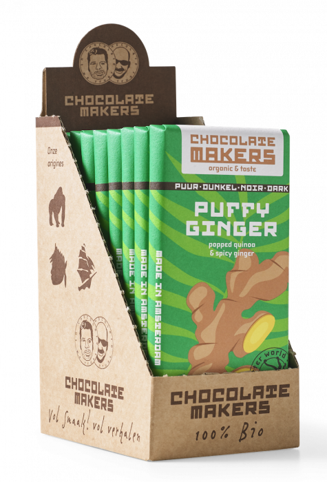 Chocolatemakers Puffy Ginger Pure - Puffed Quinoa & Ginger (10 bars)