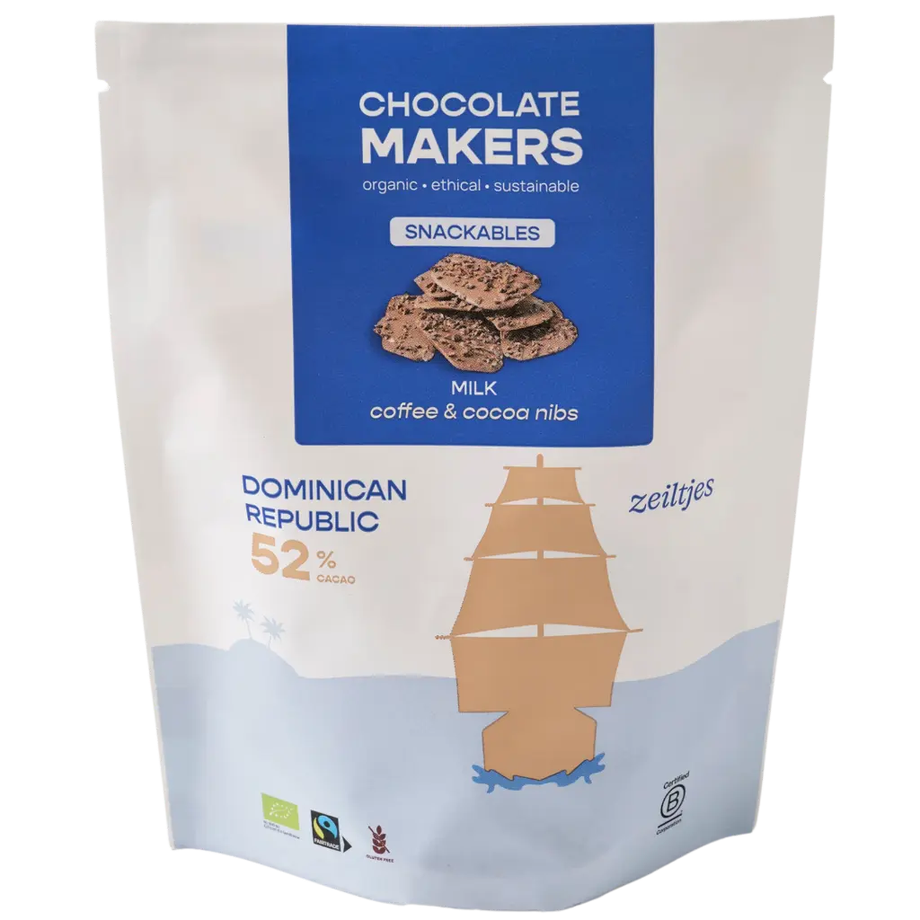 Snackables - Zeiltjes 52% cacao | Milk Chocolate with Coffee & Cacao Nibs