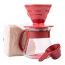 Hario V60-01 Dripper & Red Pot Set - dripper + server + filters