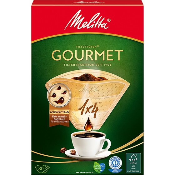 Melitta Gourmet Mild Paper Coffee Filters 1x4 - Brown - 80 pieces