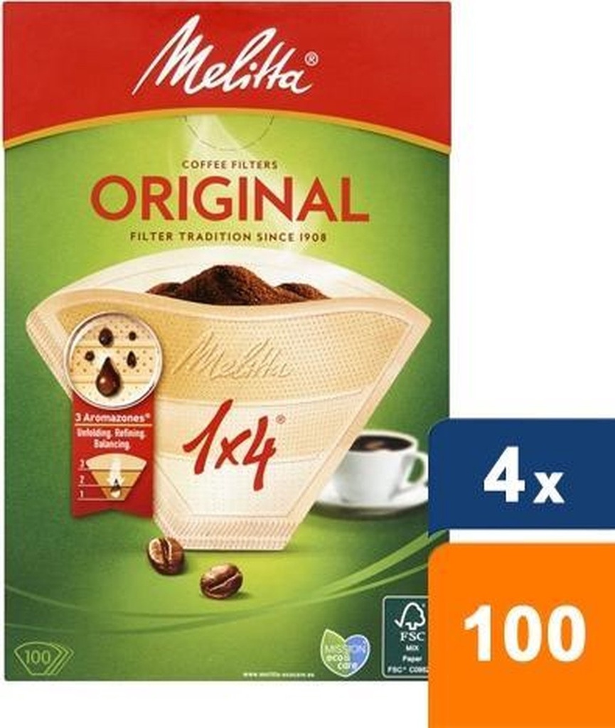 Melitta - Original 1x4 Brown Filters (100pcs) (4 pack)