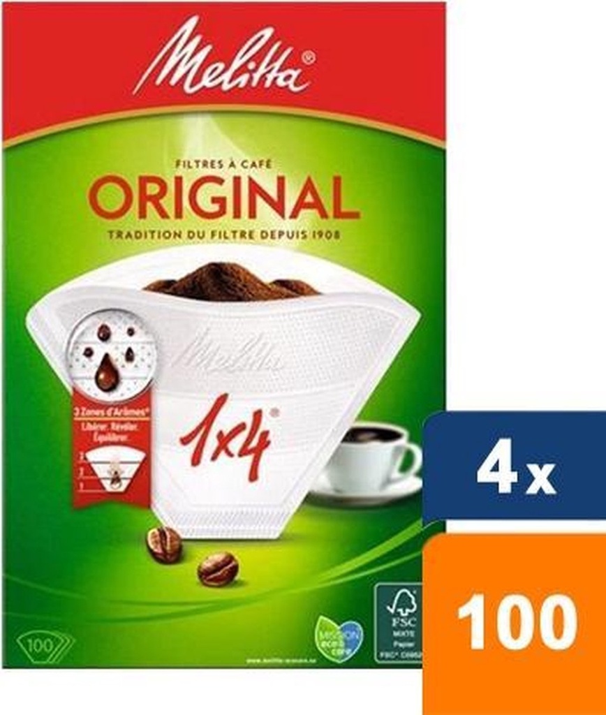Melitta - Original 1x4 White Filters (100pcs) (4 pack)