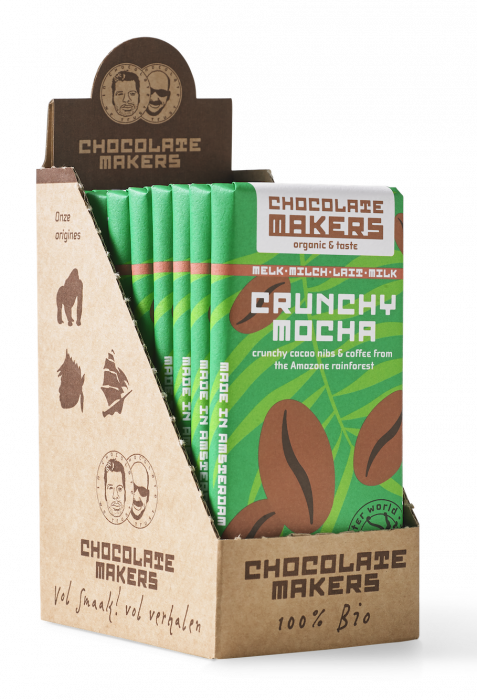 Chocolatemakers - Crunchy Mocha - Melk + Cacaonibs & Koffie (box of 10 bars of 80gr)