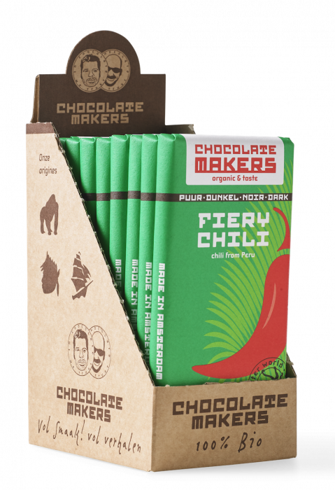 Chocolatemakers - Fiery Chili - puur dunkel noir (box of 10 bars of 80gr) 