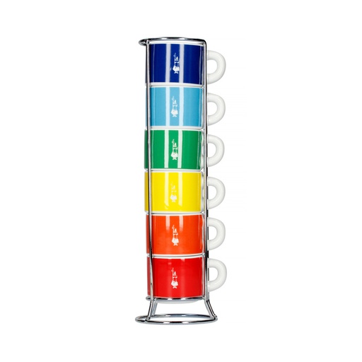 [TAZZ110] Bialetti Color - Set of 6 Espresso Cups with Stand - Multicolor