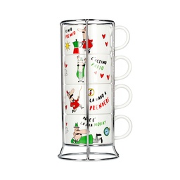 [TAZZ203] Bialetti Italia - Set of 4 Cappuccino Cups with Stand