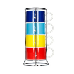 [TAZZ111] Bialetti Color - Set of 4 Cappuccino Cups with Stand - Multicolor