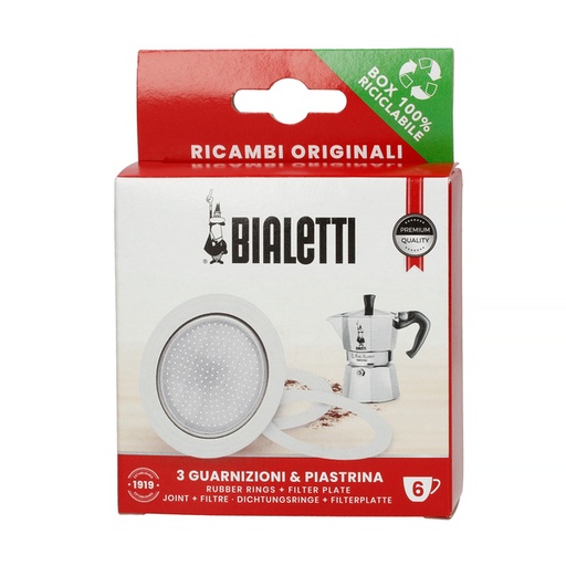 [0800034] Bialetti - 3 Seals + Sieve for 6tz Aluminium Coffee Makers