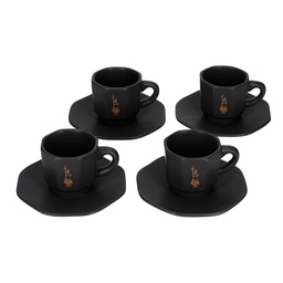 [RTATZ403] Bialetti - Set of 4 cups with a saucer - Black with copper