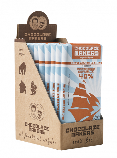 Chocolatemakers Bio Tres Hombres milk 40% sea salt - 85 gram (10 bars)