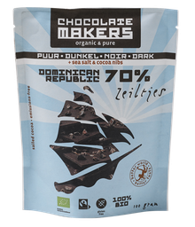 Chocolatemakers chocozeiltjes puur 70% met zeezout en nibs