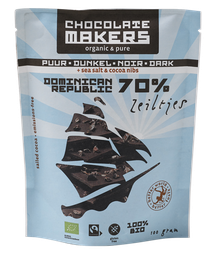 Chocolatemakers chocozeiltjes puur 70% met zeezout en nibs (box of 8)