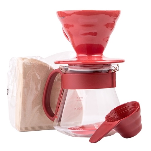 [VDS-301 2R] Hario V60-01 Dripper & Red Pot Set - dripper + server + filters