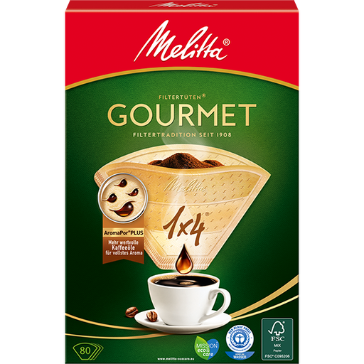 Melitta Gourmet Mild Paper Coffee Filters 1x4 - Brown - 80 pieces